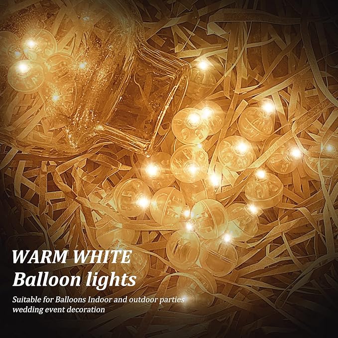 50pcs LED Warm White Balloon Lights, Round LED Mini Lights for Paper Lantern Balloon Birthday Party Event Indoor Outdoor Wedding Decoration Halloween Christmas Supplies