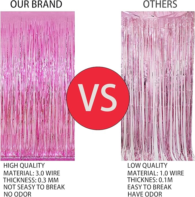 Valentines Day 4 Pack 3.3 * 8.3 ft Foil Curtain Metallic Tinsel Fringe Curtains Photo Booth Props Backdrop for Birthday Wedding Engagement Baby Shower Christmas Holiday Celebration Partyl,Pink