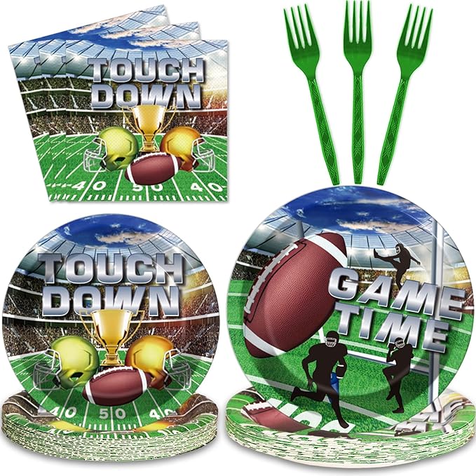 96 Pcs Football Party Paper Plate and Napkins Supplies Disposable Football Sports Party Birthday Decorations Favors for Party Favors 24 Guests