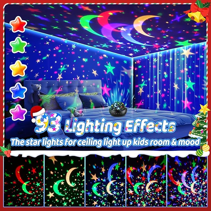 COOLNIGHT Night Light for Kids,93 Lighting+3 Films Kids Night Light Projector,Remote+Dimmable Star Projector,360° Ceiling Stars Glow in The Dark Stars,Christmas Gifts for 4 Year Old Boy Birthday Gift