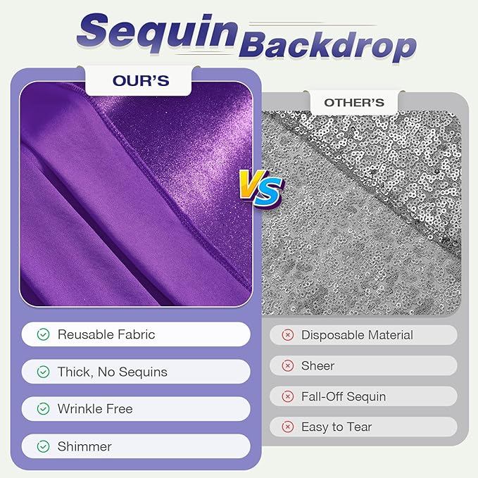 40x10 Wrinkle Free Purple Sequin Backdrop Curtain for Parties-Thick Not Fall-Off Glitter Backdrop Drapes-8 Panels 5x10ft Shimmer Photo Back Drop Cloth for Wedding Birthday Photography Background