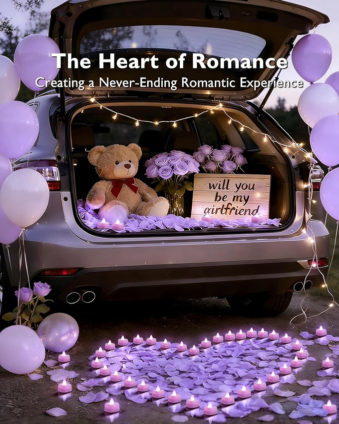 Amagic 1000 Pieces Light Purple Artificial Rose Petals with 12 Light Purple LED Tea Lights, Rose Petals and Candles Set for Proposal, Anniversary, Romantic Night, Wedding Decor