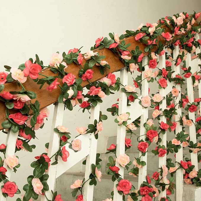 MARTINE MALL Rose Vines with 99 Ft/300 LED String Lights, Floral Garland for Bedroom, Wedding Decor