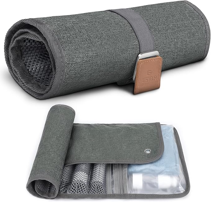 Toiletry Bag for Men, Travel Essentials Travel Toiletry Bag, Water-Resistant Compact Bathroom Roll Organizer for Hygiene, Shaving kit, Gifts for men (5.Mystery Gray(Polyster))