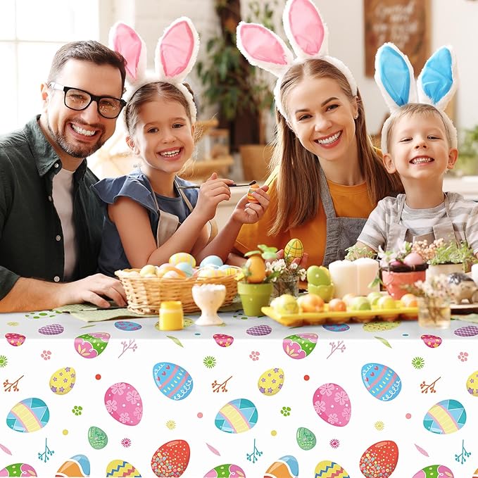 2 Pack Easter Tablecloth - Colorful Easter Eggs Table Cloth, Plastic Disposable Rectangle Spring Easters Egg Table Cover for Easters Tables Decorations and Party Supplies Decor Favors, 108 x 54 Inch