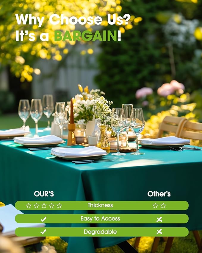 Pureegg Plastic Table Cloth Disposable 10 Pack, 54 x 108 Inch Table Cloths, Easter Party, Summer, Decorative Tablecloths, Rectangle, Turquoise Plastic Cover, Leakproof & Sturdy, Teal