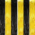 2 Pack Black and Gold Tinsel Foil Fringe Curtains, Black and Gold Party Decorations, Metallic Tinsel Party Streamers Backdrop for 2025 New Years Graduation Prom Party Decorations