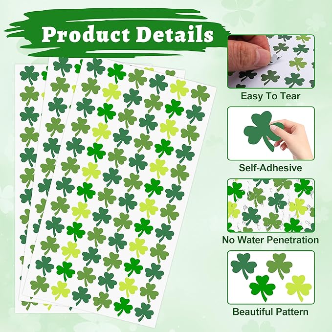 3600 PCS St Patricks Day Stickers Shamrock Stickers Small St. Patrick's Day Sticker for Kids Saint Patricks Day's Green Lucky Clover Self-Adhesive Labels Decor For Irish Party Envelope Cards Gift Bags