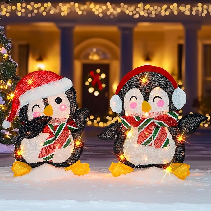 Dazzle Bright Christmas Decorations Outdoor, Set of 2 Lighted Penguins with 50 Lights, Light Up Xmas Decor for Indoor Outdoor Festive Holiday Garden Yard Lawn Patio