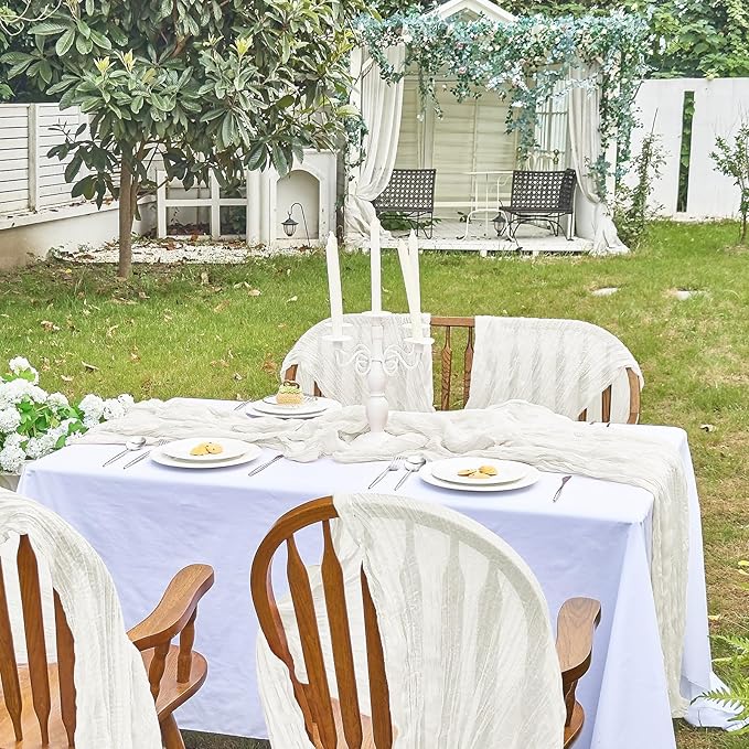 IVAPUPU 6 Pcs Cheesecloth Table Runner - 10ft Ivory White Easter Spring Boho Gauze Cheese Cloth Table Runners for Baby Shower Decoration Wedding Party Garden Farmhouse Decor