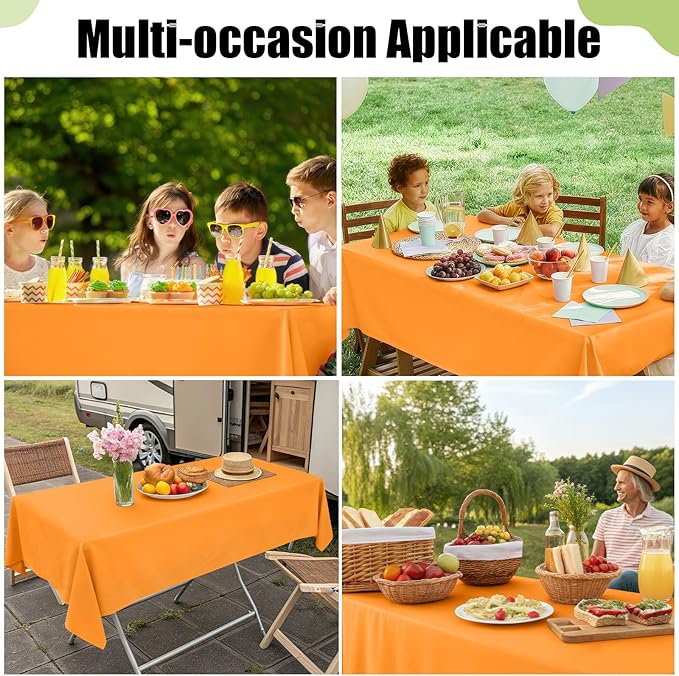 Smiry Disposable Table Cloth - 15 Pack, 54 x 108 Inch Waterproof Rectangle Tablecloths for Parties, Decorative Plastic Table Cover, Leakproof & Sturdy, Orange