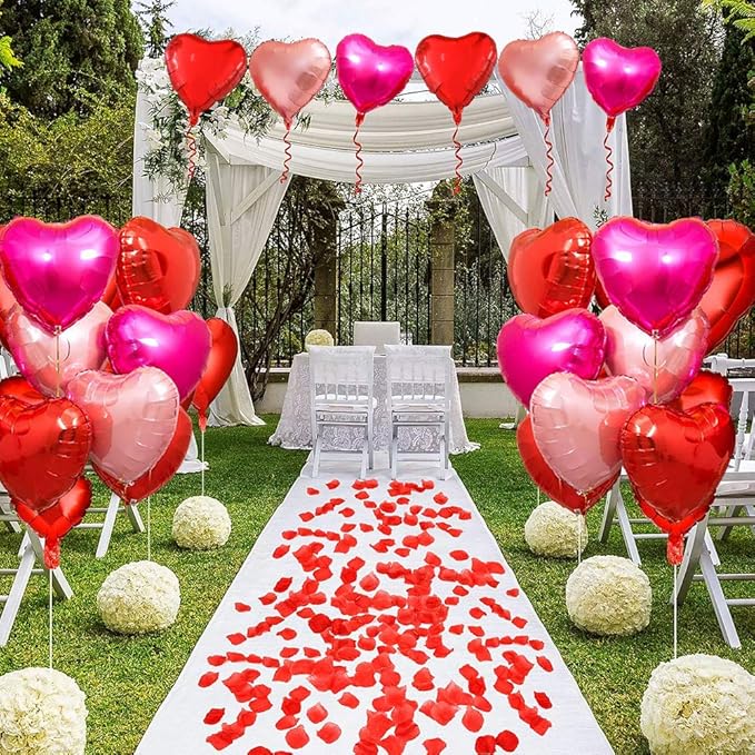 Upgraded Rose Gold and Red Balloons - Pack of 15 - Heart Shaped Foil Balloons for Valentines Day Wedding Birthday Bridal Shower Baby Shower Decorations
