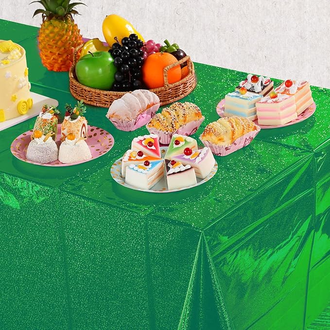 4 Pcs Iridescent Green Tablecloth Party Decorations, Holographic Foil Green Table Cloth, Disposable Rectangle Laser Table Cover for Baby Shower Wedding Birthday Witch Party Supplies, 54x108 Inch
