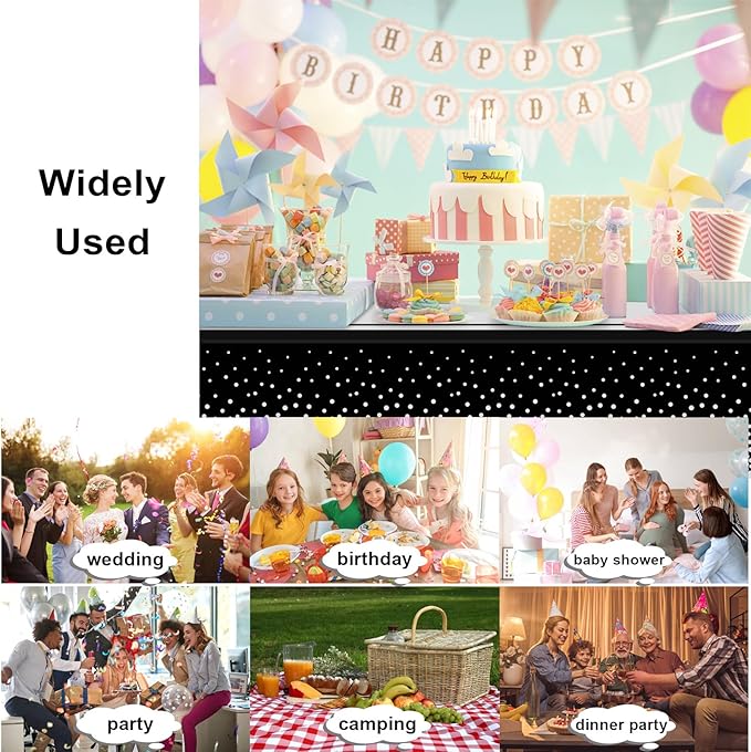 2 Pack Black and Silver Tablecloth Party Decorations Plastic Black Tablecloth Printed Silver Table Runner 54 x108 Inch Disposable Rectangle Table Cover for Birthday Wedding Graduation
