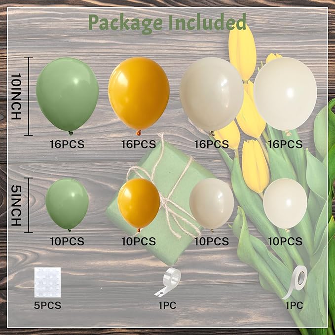 Green and Yellow Balloon Arch Kit 111Pcs Sage Green Mustard Yellow Balloons Garland Boho Lemon Yellow Ivory White Sand Birthday Party Balloons for Sunflower Bear Bee Baby Shower Wedding Decorations