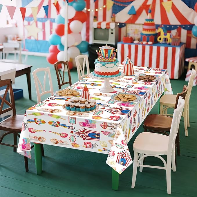 Hxezoc 54 x 108 Inch Circus Party Tablecloths Disposable Plastic Carnival Table Cover for Carnival Birthday Party Decorations Outdoor Indoor Supplies