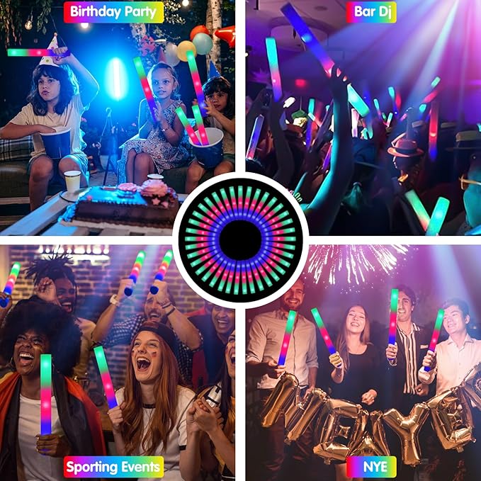 200 PCS LED Foam Sticks, Bulk Glow Sticks, Foam Glow Sticks for Wedding with 3 Modes Colorful Flashing, Glow in the Dark Party Supplies for Wedding, Raves, Concert, Sporting Events