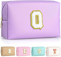 TOPEAST Initial Makeup Bag for Travel, Chenille Letter Pouch Cosmetic Bag, PU Leather Waterproof Toiletry Bag, Personalized Gifts for Bride Bridemaids, Cute Things for Girls (Purple Q)