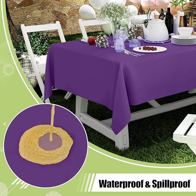 Smiry Disposable Table Cloth - 10 Pack, 54 x 108 Inch Waterproof Rectangle Tablecloths for Parties, Decorative Plastic Table Cover, Leakproof & Sturdy, Purple