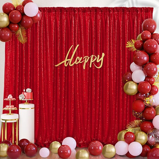 B-COOL Red Sequin Backdrop Curtain 2 Panels 2ftx8ft Shiny Valentines Backdrop Drapes Red Glitter Curtains for Wedding Party Birthday Anniversary Background Decoration