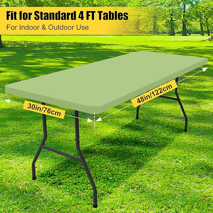 Smiry 2 Pack Rectangle Picnic Table Cloth, Waterproof Elastic Fitted Tablecloths, Washable Polyester Rectangular Patio Table Cover for Camping, Indoor and Outdoor (Sage Green, 30"x48")