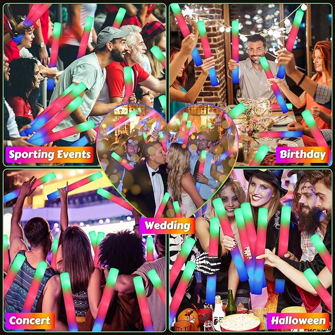 70 PCS LED Foam Glow Sticks Bulk, Glow in the Dark Party Supplies with 3 Modes Colorful Flashing, Foam Light Up Sticks for Wedding,Birthday,Neon Party,Carnival,Concert,New Year