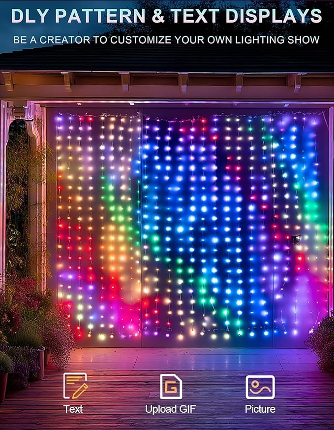 Dazzle Bright Smart Curtain Lights, 400LED 6.6FT x 6.6FT Color Changing Valentine's Day Christmas Lights with Remote & APP, Dynamic DIY Fairy String Lights for Indoor Outdoor Bedroom Decorations