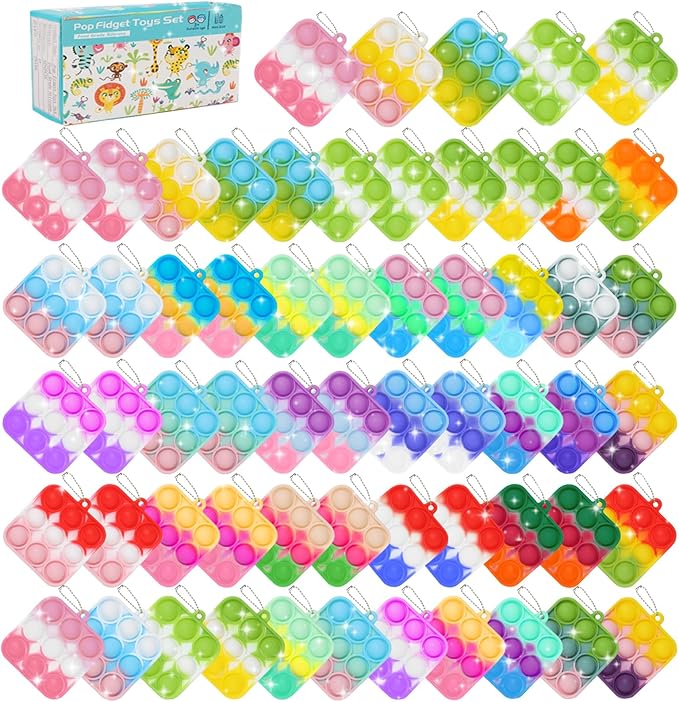 57PCS Party Favors for Kids,Fidget Toys Bulk Its Birthday Party Favors for Toddlers Adult, Small Classroom Prizes Box Fidgets Toys for Kids, Goodie Bag Stuffers, Treasure Chest, Bubbles Poppers