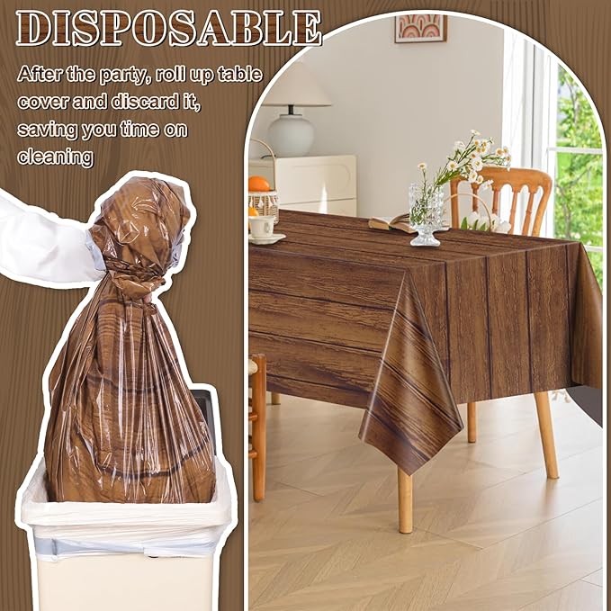 3 Pack Wood Grain Plastic Tablecloth, 54 X 108Inch Rustic Wood Table Covers for Rectangle Table Disposable Vintage Farmhouse Tablecloths for Cowboy Western Barn Birthday Baby Shower Party Supplies