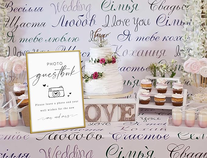 Wedding Photo Guest Book Sign, 8"X 11" Gold Frame Wood Wedding Sign with Stand, Bridal Shower Guest Book Alternative, Engagement Party Decorations, Favors for Ceremony and Reception-5