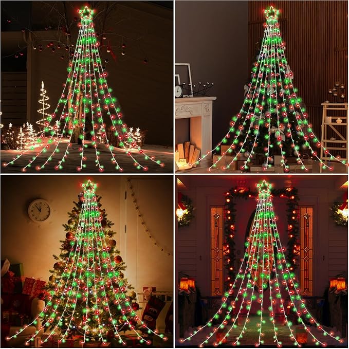 (New) Outdoor Christmas Decorations, 320 LED Hanging Twinkle Fairy String Lights Outside Tree Decoration Lights for Christmas, Yard, Garden, New Year, Wedding, Party (Red&Green)