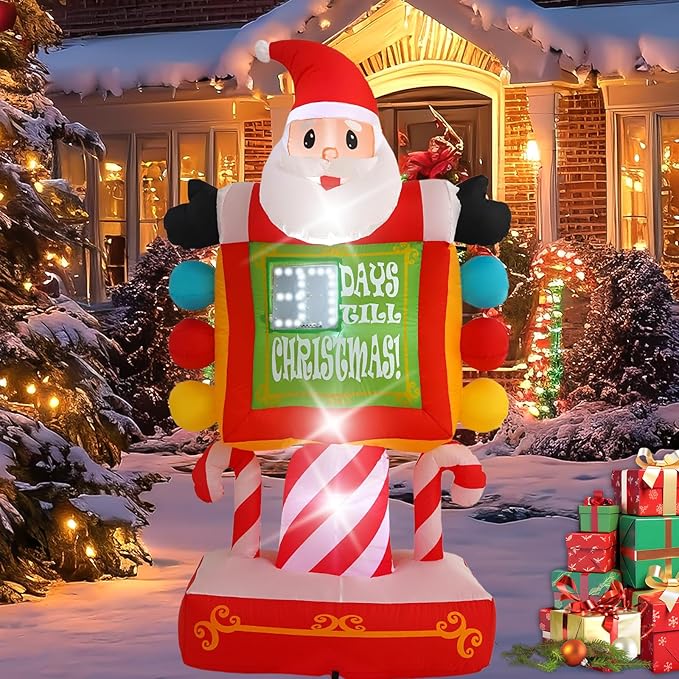 7FT Santa Claus Countdown Street Sign Inflatable Decoration with Built-in LED Lights, Christmas Outdoor Inflatable Decoration for Lawns, Yards, Gardens, and Patios