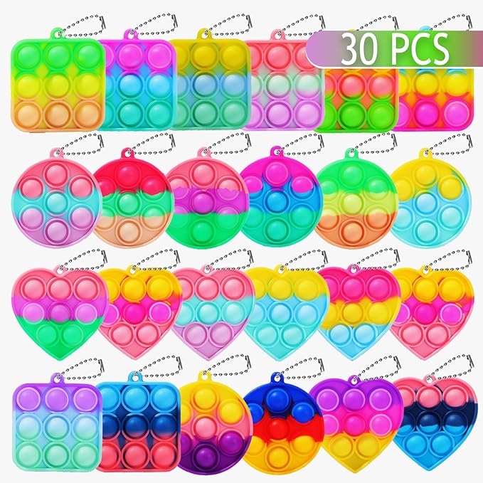 30PCS Bulk Fidget Toys, Party Favors for Kids, Birthday Party Toys, Small Classroom Prizes Box Fidgets Toys for Kids Toddlers Adult, Goodie Bag Stuffers, Treasure Chest, Bubbles Poppers,Relieve Stress