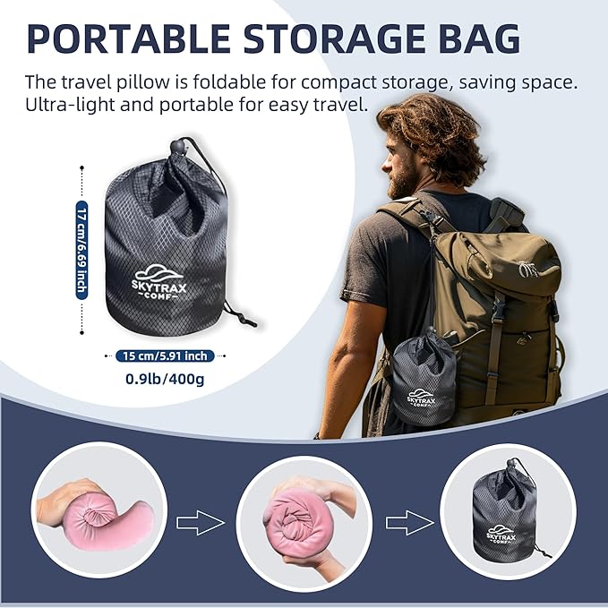Travel Pillow with Extra Large Hood for Airplane Long Flights Privacy and Comfort Memory Foam with Velvet Cover for Road Trip Head&Neck Support for Plane Office Cars Sleeping & Rest (Pink)