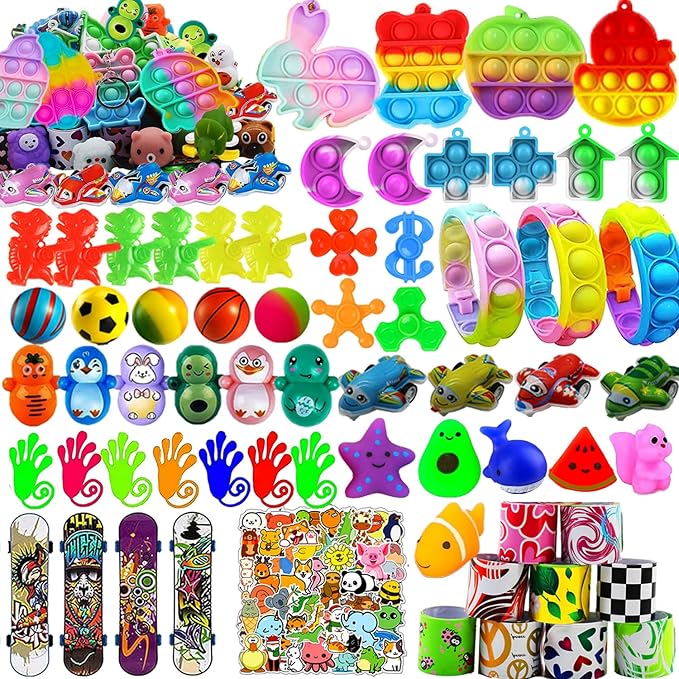 128 Pcs Party Favors, Prize Box Toys for Kids Classroom, Treasure Chest, Pinata Fillers, Goodie Bags Stuffers Bulk, Fidget Toys Set