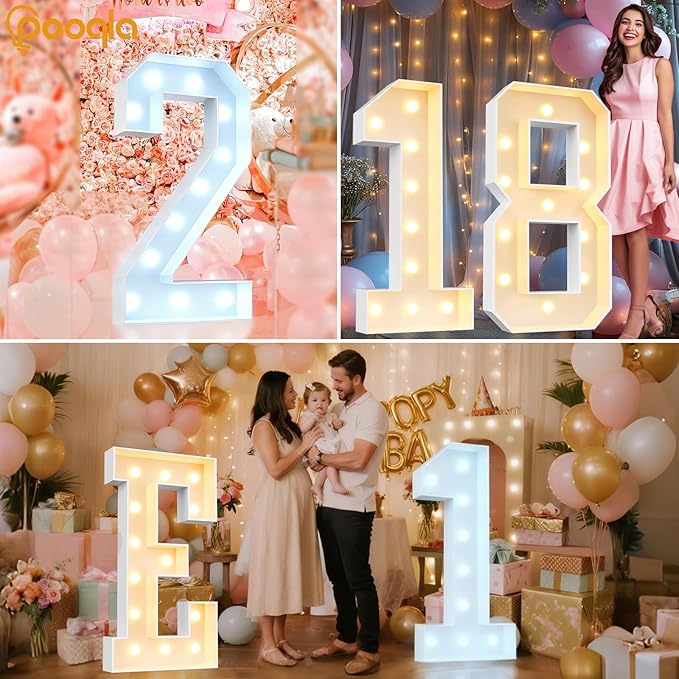 Pooqla 4 FT Light Up Marquee Numbers, Cool White and Warm White LED Large Lighted Marquee Numbers, Giant Mosaic Light Up Numbers for Balloons 6th 16th 60th Birthday Party Decoration, LED Number 6