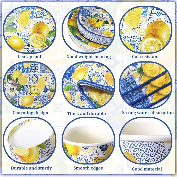 Hsei 250 Pcs Capri Lemon Plates and Napkins Party Decorations Disposable Tableware Sets Festival Birthday Party Supplies Serves 50 Guests Dinnerware Bridal Shower Party Favors