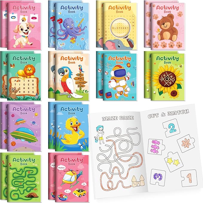 BenLouis 24 pcs Mini Activity Books for Kids ages 4-8-12 Small Activity Books Party Favors Bulk Mazes Coloring and More for Classroom Travel Birthday Goodie Bag Gift Stuffer(Classic)