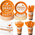 Graduation Party Supplies Congrats Grad Plates and Napkins Set Serve 50,Disposable Tableware Paper Plates Napkins Cups Knives Spoons Forks Straw for Class of 2026 Graduation Party Decorations (Orange)