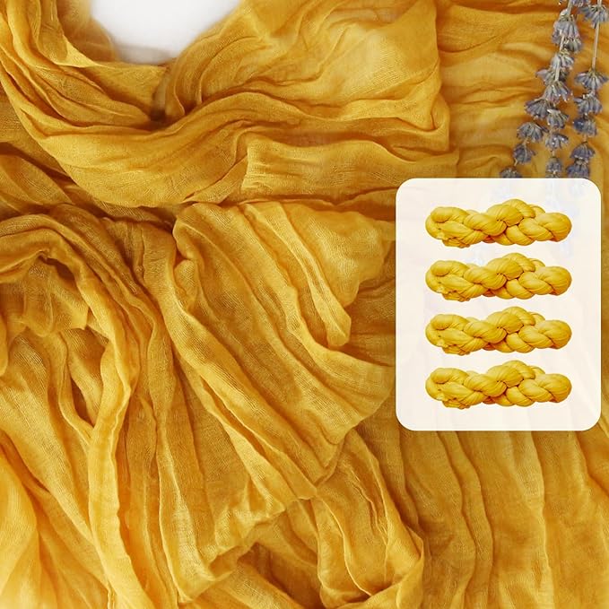 FEXIA 4 Pack Gold Table Runner 35x120 Inches for Summer Decor Baby Shower Decoration Gauze Rustic Table Runner for Wedding Party First Communion Centerpiece Engagement Bridal Shower Boho Decoration