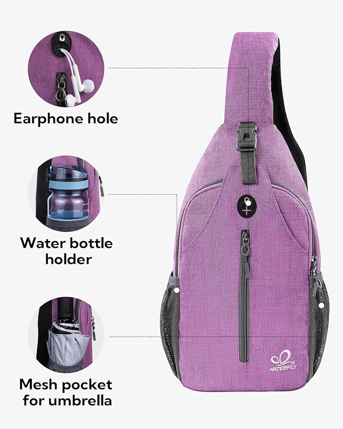 WATERFLY Small Hiking Sling Bag: Crossbody Sling Backpack Chest Bag Daypack for Men Women with Skin-Friendly Shoulder Strap