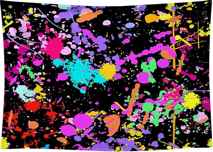 15x8Ft Neno Glow in The Dark Birthday Backdrops Colorful Graffiti Splash Paint Party Background Slime Happy Birthday Black Light Sleppover Party Decorations Birthday Banner