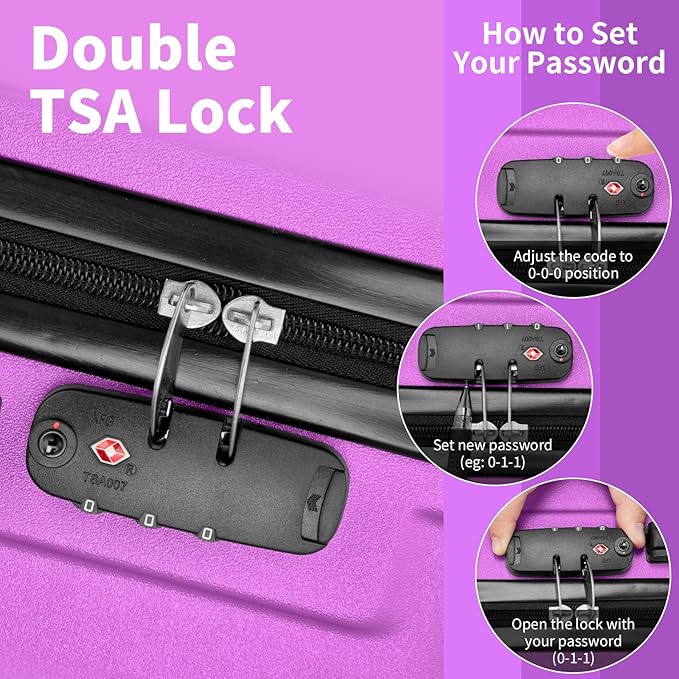 Karl home Luggage Sets 3 Piece, ABS Hardside Suitcase Set with Double Spinner Wheels & TSA Lock for Travel Business, 3-Piece Set (20/24/28), Purple
