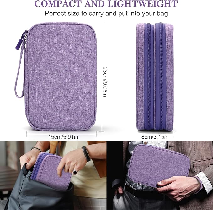 FYY Electronic Organizer, Large Travel Cable Organizer Bag Pouch Electronic Accessories Carry Case Portable Waterproof Double Layers All-in-One Storage Bag for Cable, Cord, Charger, Dark Purple
