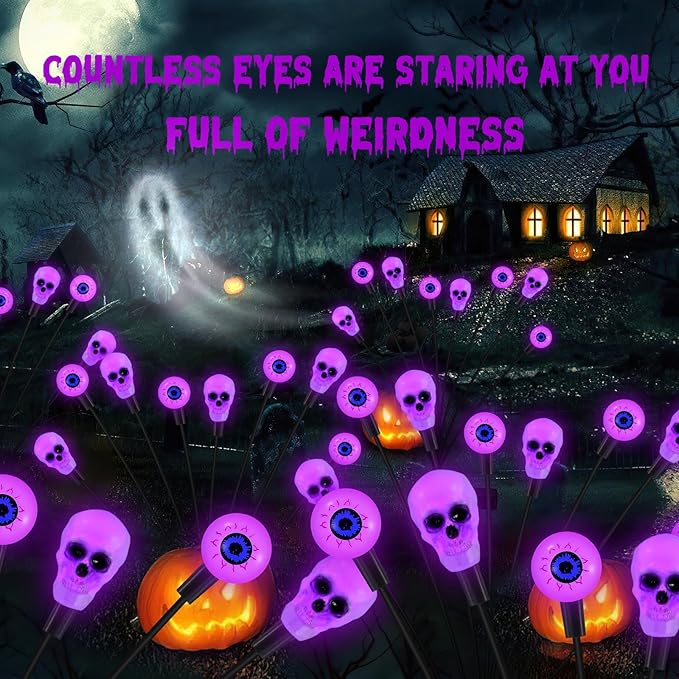 Solar Lights Outdoor,Halloween Decorations Outdoor, Scary Eyeball Lights,4PACKS 32LED,IP65 Waterproof,Halloween Decor for Garden/Yard/Patio/Lawn/Pathway(Purple)