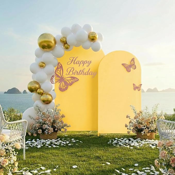 Metal Arch Backdrop Stand and Cover Set, 8FT, 6.6FT Party Backdrop, Easy to Assemble, Backdrop Stand for Parties, Birthday, Baby Shower