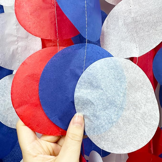 192Ft Royal Blue Red White Party Decorations Big Circle Dots Tissue Paper Backdrop Streamer Garland for 4th of July American USA National Day Patriotic Veterans Graduation Wedding Birthday Party