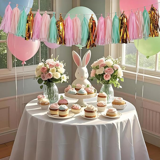 Shiny Tassel Garland Tissue Paper Tassel Banner,Tassels Party Decorations for Wedding,Birthday,Bridal/Baby Shower,Pack of 20 (Gold/Mint/Peach/Pink)
