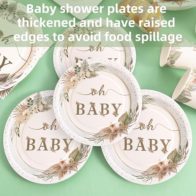 168 Pcs Boho Its A Girl Baby Shower Decorations, Boho Baby Shower Plates and Cups and Napkins Sets, for Baby In Bloom Oh Baby Western Girl, Summer Fall Woodsy Rustic Neutral, Serves 24