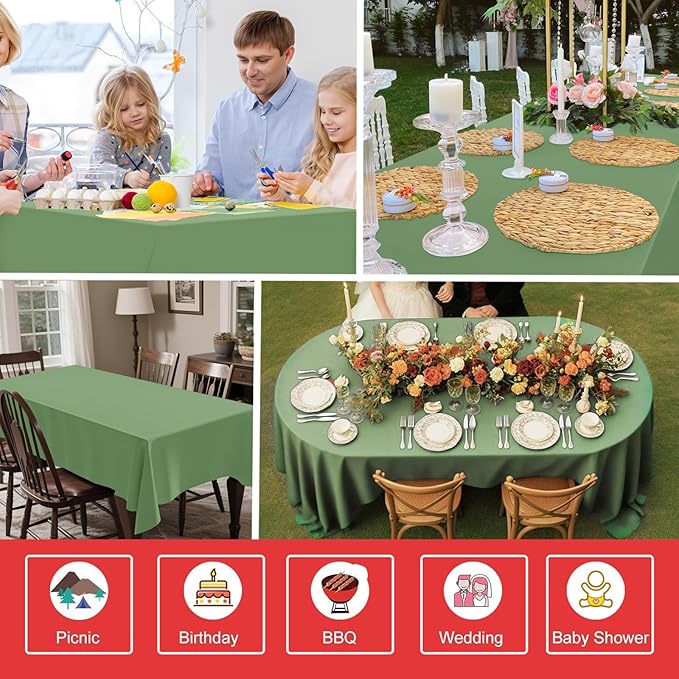 6 Pack Sage Green Plastic Tablecloths for Rectangle Tables Waterproof Sage Green Table Cover for Birthday Bridal Wedding Baby Shower Party Decorations, 54 X 108Inch